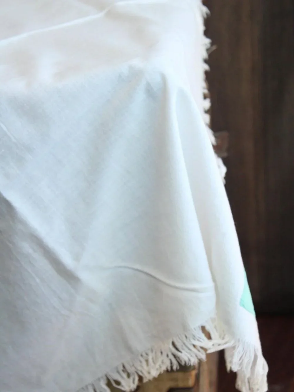 Vintage 1960s Tablecloth, 36 Inch Feedsack With Fringe and Cutwork, Cottage Core